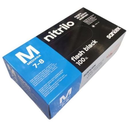 Luvas de Nitrilo Pretas s/P&oacute; Flash Black T-M Cx 100