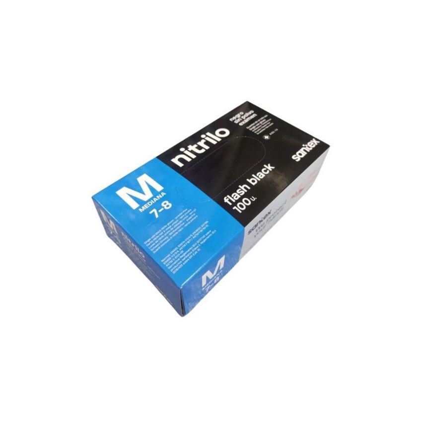 Luvas de Nitrilo Pretas s/Pó Flash Black T-M Cx 100